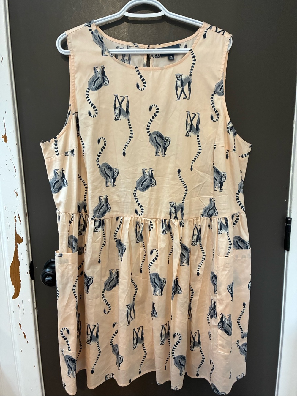ModClothSleeveless whisper of peach color Dress w/ ohhh sooo cute Lemur Print!
